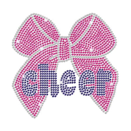 Royal Blue Cheer with Pink Bowknot Iron on Rhinestone Transfer Motif