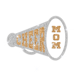 Cheer Mom with Loudspeaker Iron on Rhinestud Transfer Motif