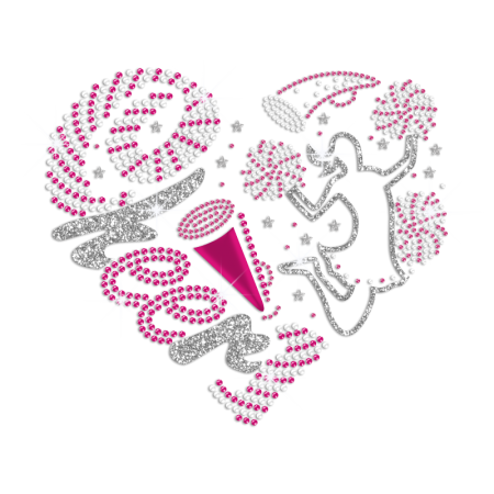 Glittering Cheerleader Cheer Heart Design Holofoil Rhinestone Iron On