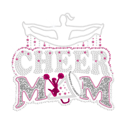 Jumping Cheer Mom Iron on Holofoil Glitter Rhinestone Transfer Decal