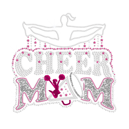 Jumping Cheer Mom Iron on Holofoil Glitter Rhinestone Transfer Decal