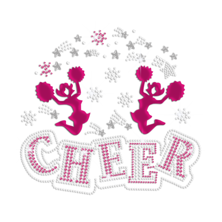 Holofoil Cheer Girls Iron on Nailhead Rhinestone Transfer Decal