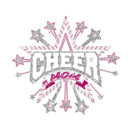 Glittering Holofoil Cheer Mom Iron on Rhinestone Transfer Motif