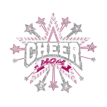 Glittering Holofoil Cheer Mom Iron on Rhinestone Transfer Motif