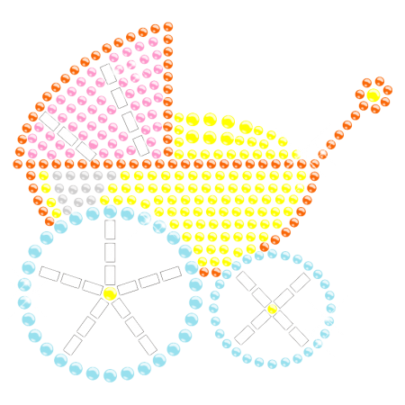 Colorful Baby Trolley Iron on Rhinestone Transfer