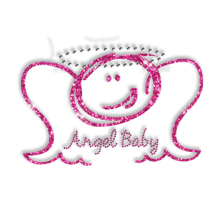 Best Custom Sparkling Pink Angel Baby Rhinestone Iron on Transfer Design for Clothes