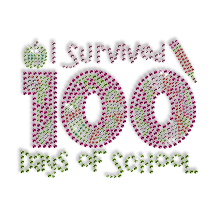 Best Custom Sparkling I Survived 100 Days of School Rhinestone Iron on Transfer Design for Clothes