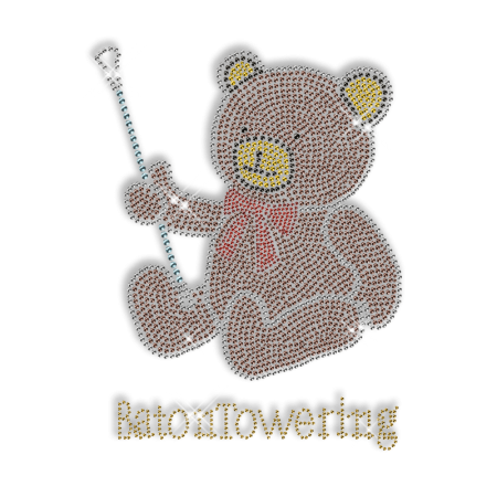 Best Custom Sparkling Baton Towering Bear Rhinestone Iron on Transfer Design for Clothes