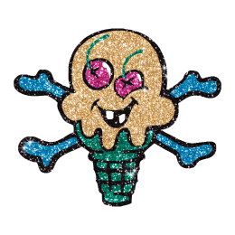 Customized Hotfix Glitter Motif Creepy Skull Ice Cream