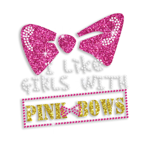 Kid Show I Like Girls with Pink Bows Nailhead Glitter Iron-on Transfers