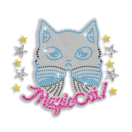 Kid Show Colorful Magic Cat Iron-on Rhinestone Transfer