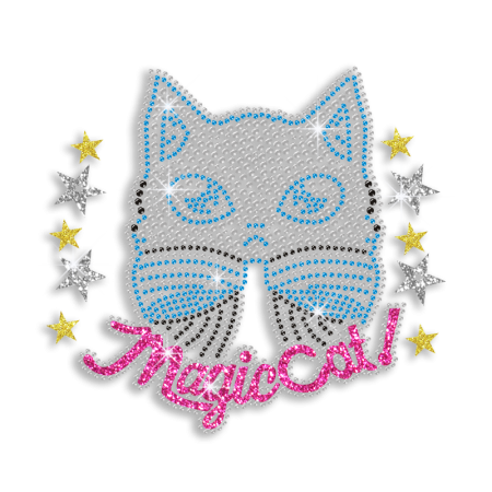 Kid Show Colorful Magic Cat Iron-on Rhinestone Transfer