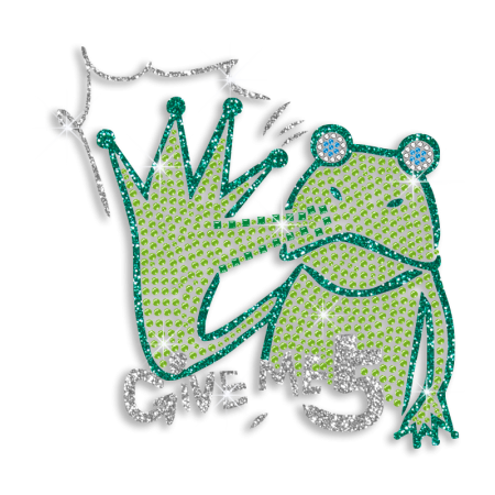 Kid Show Green Frog Hand Give Me Five Iron-on Nailhead Glitter Transfer
