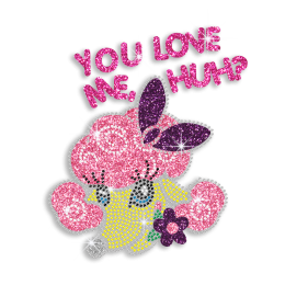 Kid Show Cute Mouse: You Love Me Huh? Nailhead Glitter Iron on Transfer