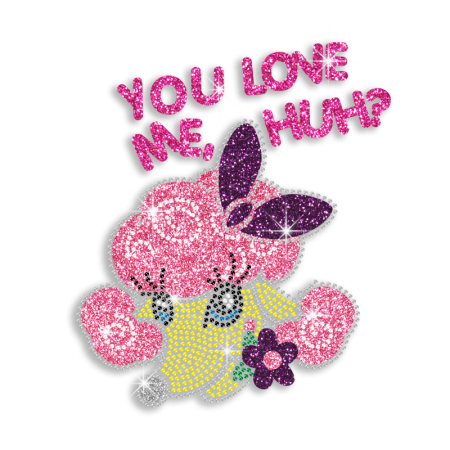 Kid Show Cute Mouse: You Love Me Huh? Nailhead Glitter Iron on Transfer