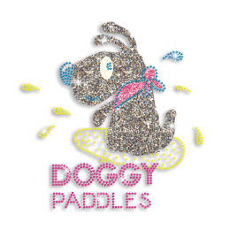 Kid Show Doggy Paddles Iron on Glitter Nailhead Neon-Stud Transfer