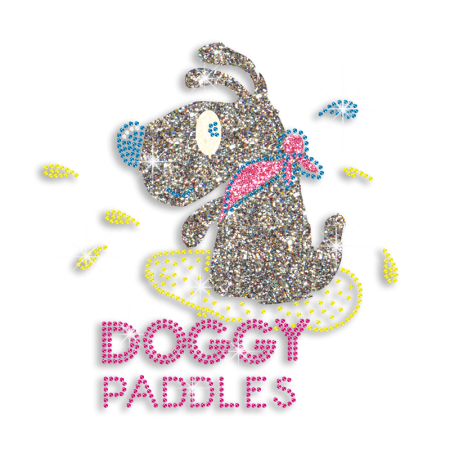 Kid Show Doggy Paddles Iron on Glitter Nailhead Neon-Stud Transfer