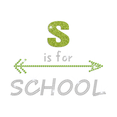 S Is for School Iron on Glitter Rhinestone Transfer Decal