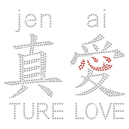 Crystal Shining Rhinestone Chinese Word "True Love" Iron on Clothes