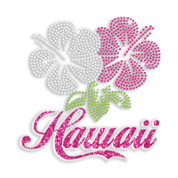 Magic Show Beautiful Hawaii Hibiscus Flower Iron-on Neon Rhinestud Transfer