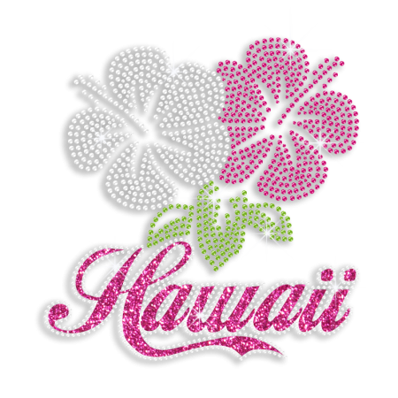 Magic Show Beautiful Hawaii Hibiscus Flower Iron-on Neon Rhinestud Transfer