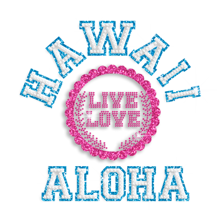 Magic Show Hawaii Live Love Ahola Iron-on Neon Stud Glitter Transfer
