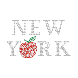 Crystal New York & Red Apple Iron on Rhinestone Transfer