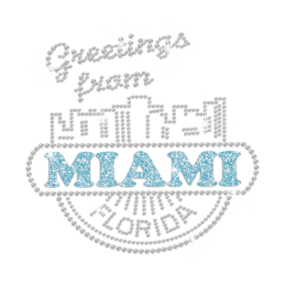 Greetings from Miami Iron on Metal Nailhead Transfer Motif