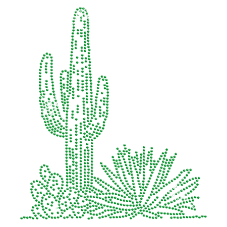 Rhinestone Bright Green Cactus Iron on Motif