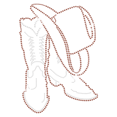 Distinctive Cowboy Boot and Hat Iron on Rhinestone Transfer