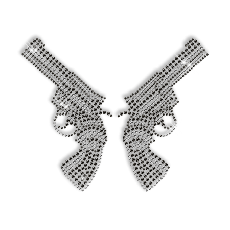 Sparkling Two Guns for Cowboys Rhinestone Iron on Transfer Motif for Clothes