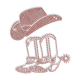 Sparkling Pure Red Cowboy Boots and Hat Rhinestone Iron on Transfer Design for Clothes