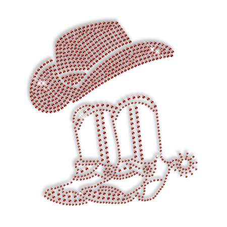 Sparkling Pure Red Cowboy Boots and Hat Rhinestone Iron on Transfer Design for Clothes
