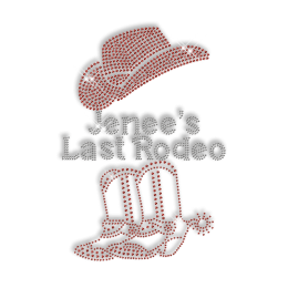 Sparkling Jenee's Last Rodeo Cowboy Boots and Hat Rhinestone Iron on Transfer Motif for Clothes