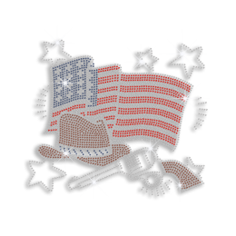 Custom Starry American Flag with Hat and Gun Rhinestone Iron on Transfer for Garments