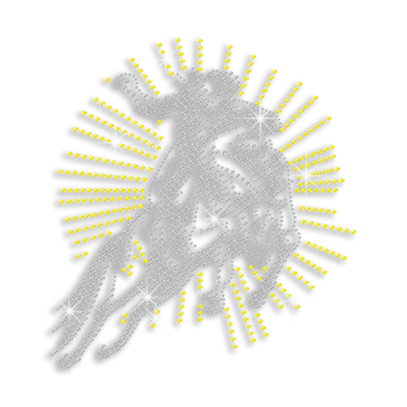 Sparkling Cowboy Riding A Horse Iron on Rhinestone Transfer Motif