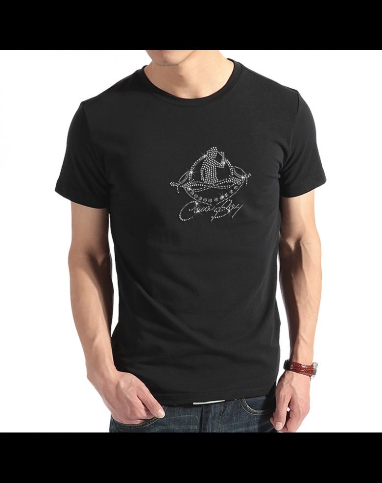 Crystal Cowboy Design Rhinestone O-Neck T Shirt for Men