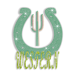 Green Western Cleuis Cactus Iron-on Rhinestone Transfer Design