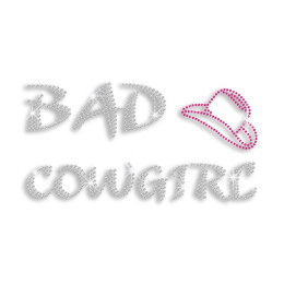 Fashionable Bad Cowgirl with Hat Iron-on Rhinestone Transfer