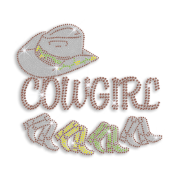 Pretty Cowgirl Hat & Boots Iron-on Rhinestone Transfer