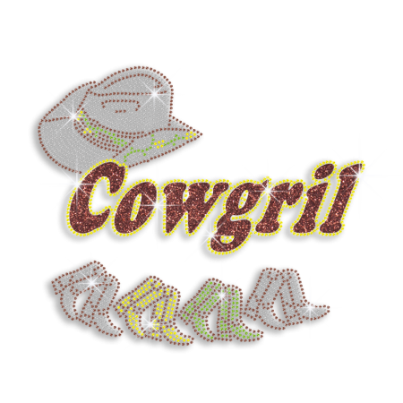 Bling Cowgirl with Hat & Boots Iron-on Glitter Rhinestone Transfer