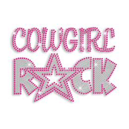 Pink Bling Cowgirl Rock Hot-fix Iron-on Rhinestone Transfer Motif