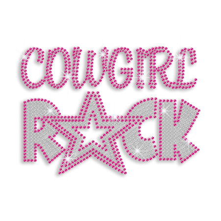 Pink Bling Cowgirl Rock Hot-fix Iron-on Rhinestone Transfer Motif