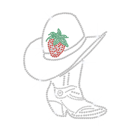 Strawberry Cowgirl Hat & Boot Iron on Rhinestone Transfer