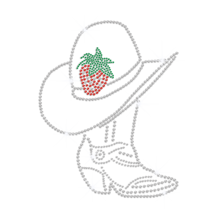 Strawberry Cowgirl Hat & Boot Iron on Rhinestone Transfer