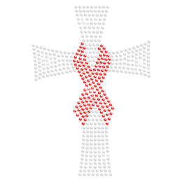 Cross with Red Ribbon Rhinestone Iron on Transfer