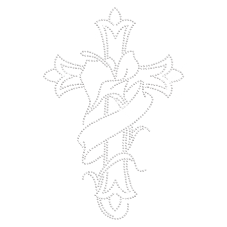 Cross with Lily Bling Bling Iron on Motif Design for t shirt