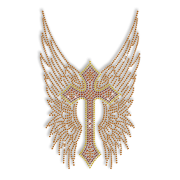 Brown Wing and Cross Hot Fix Rhinestone Design