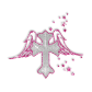 Sparkling Rhinestone and Glitter Cross with Pink Wings Iron on Transfer Motif for Clothes