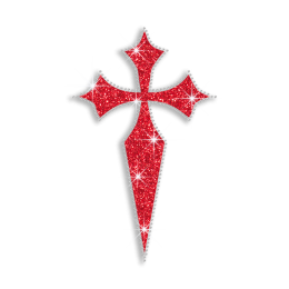 Red Bling Cross Iron-on Glitter Hotfix Rhinestone Transfer